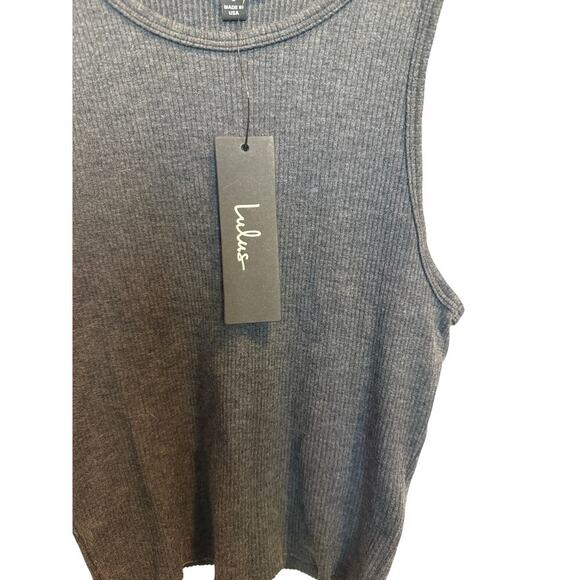 Lulus Women’s Dark Gray Stretch Ribbed Crop Racerback Tank Top Size S NWT - Picture 2 of 6